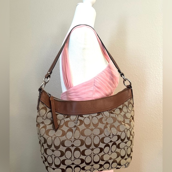 Coach Signature Brown and Tan Hobo Shoulder Bag - Picture 1 of 16